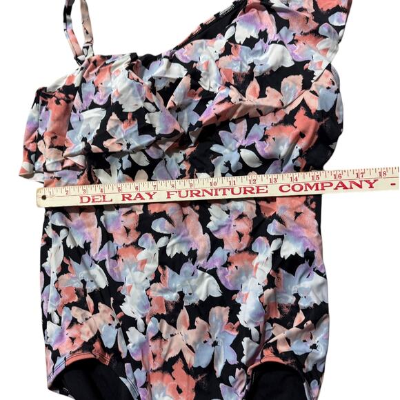 Time And Tru Bathing Suit 1X Multicolor Floral One Piece Women's Summer Beach - Picture 10 of 10